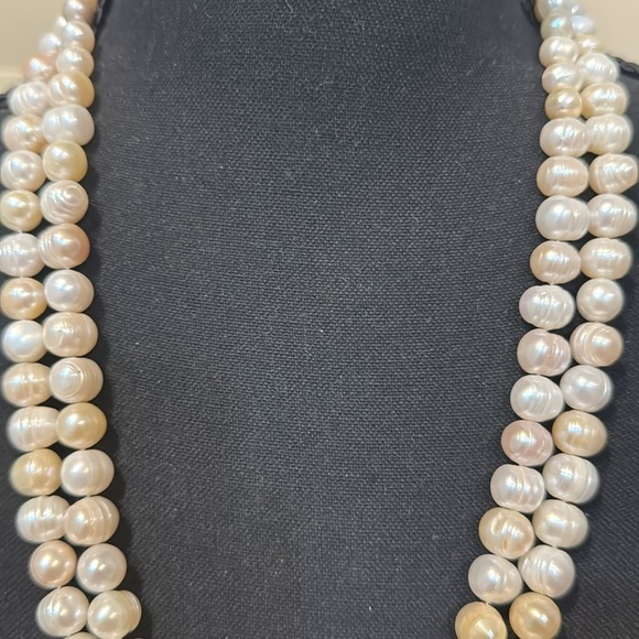 Vintage Freshwater Baroque Circle Pearl Necklace Double Strand Silver toggle 25” - Picture 14 of 15